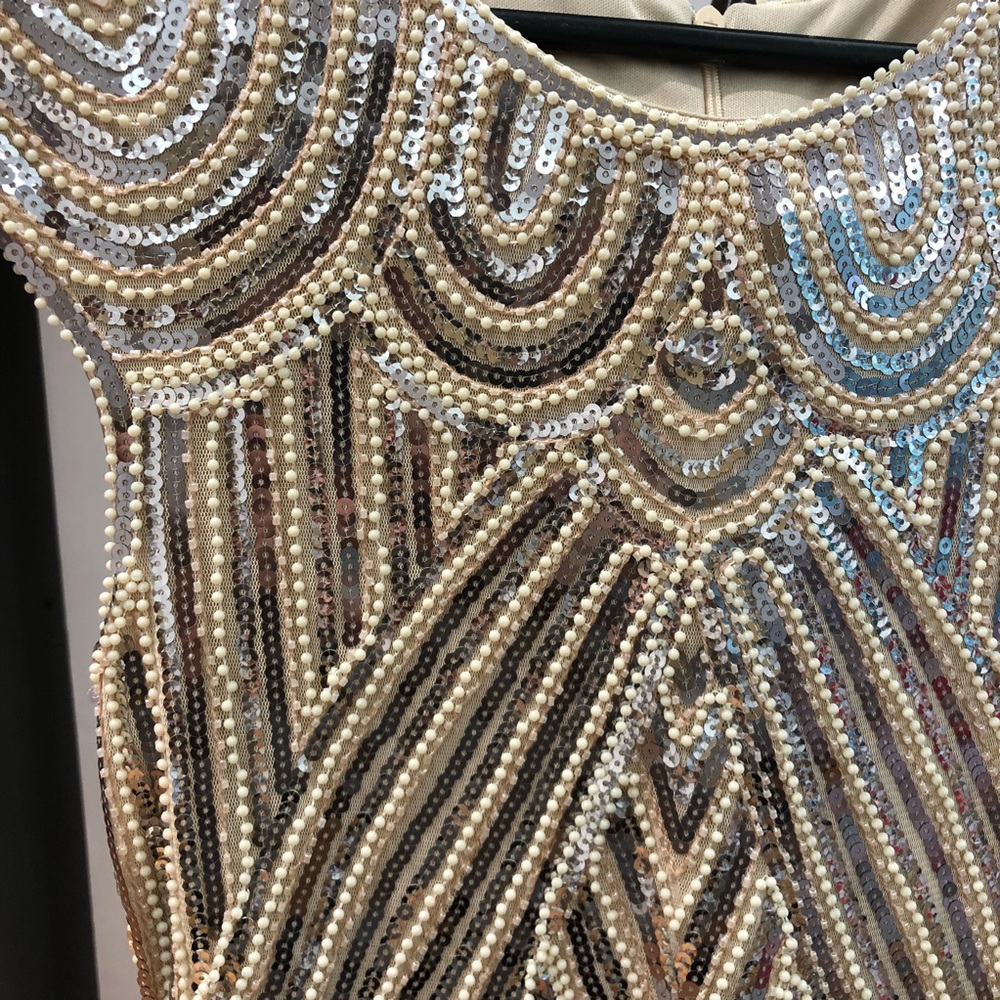 Nude / Silver Sequin Flapper Costume